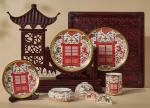 “祥瑞礼序”红木瓷器文化礼盒 Prosperity and Auspiciousness Redwood Porcelain Cultural Gift Box- Wu Tou Gate in the Construction Rules porcelain plates